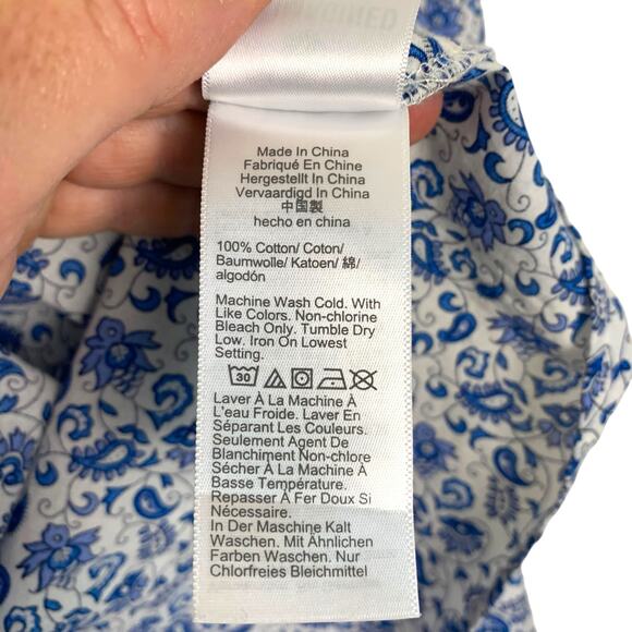 J.Crew Factory Women's Top Blue White Micro Floral Paisley Split Neck - Picture 11 of 11